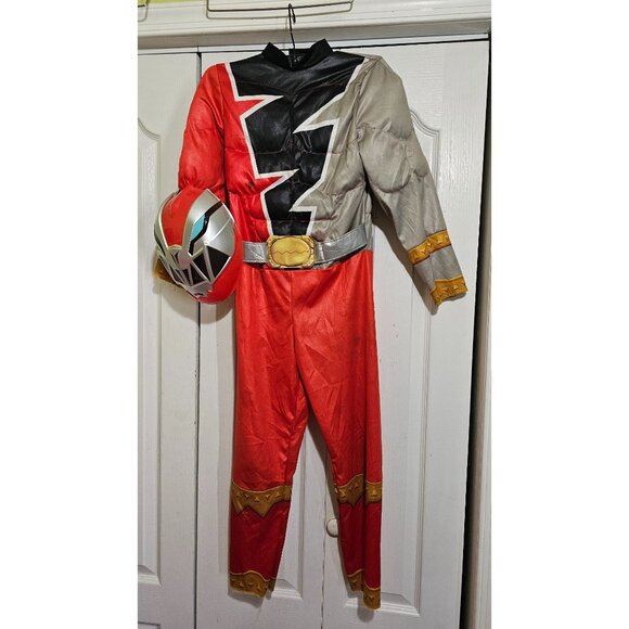 Red Power Ranger Dino Fury Muscle Costume Child Boys 7-8 Halloween DAMAGED - Picture 1 of 9